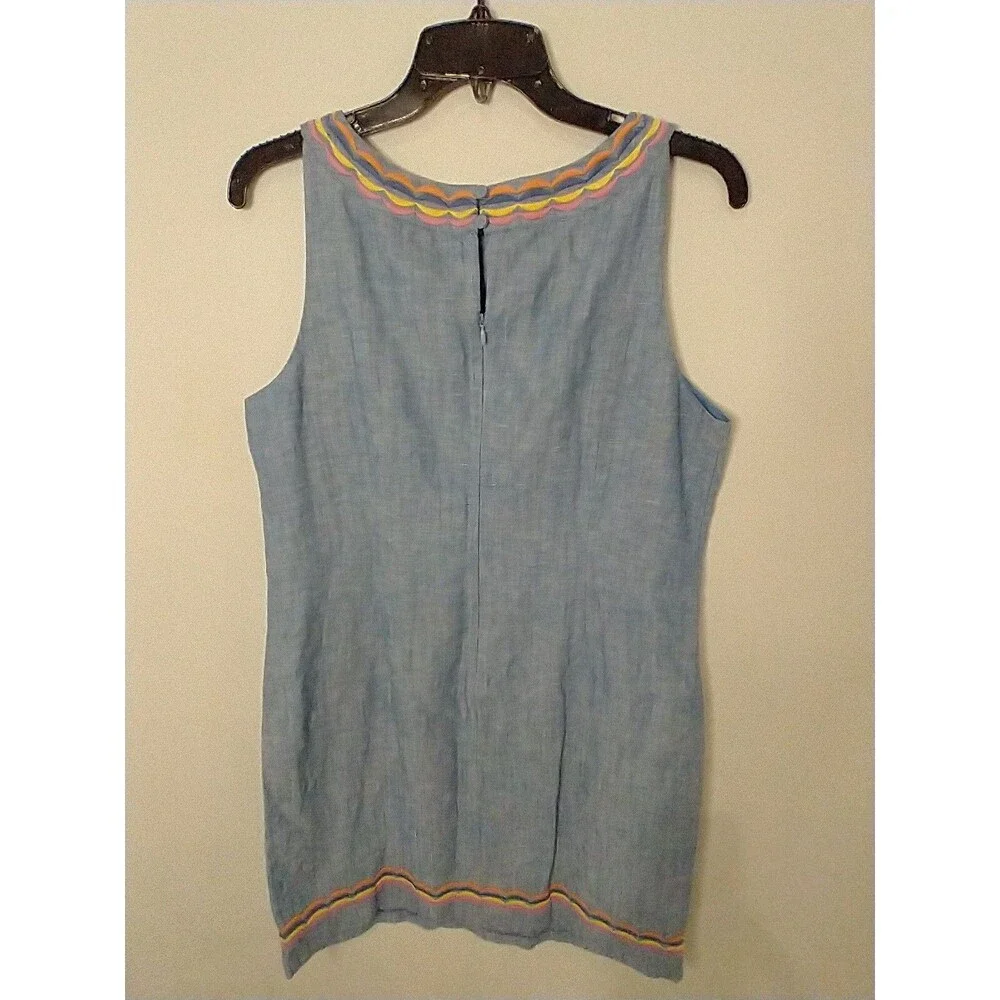 Talbots Linen Embroidered  Knee Length Dress 8p Blue Boho Beachy Cottagecore - Picture 3 of 8